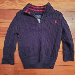 Polo Ralph Lauren navy cable knit cotton quarter zip 2T